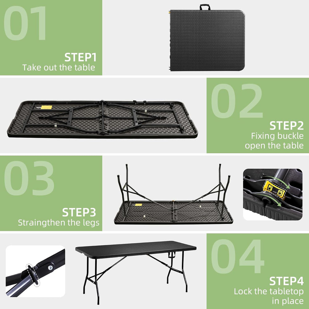 6FT Folding Table Portable Picnic Table Heavy-Duty Fold-in-Half Utility 6 Foo...