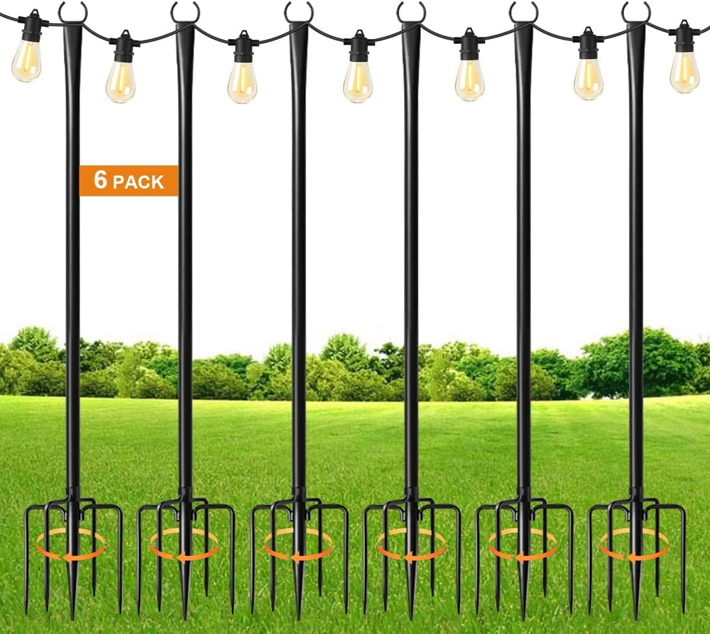 MuliVid 6 Pack 9FT String Light Poles for Outdoor,Metal Lights Hanging Pole O...