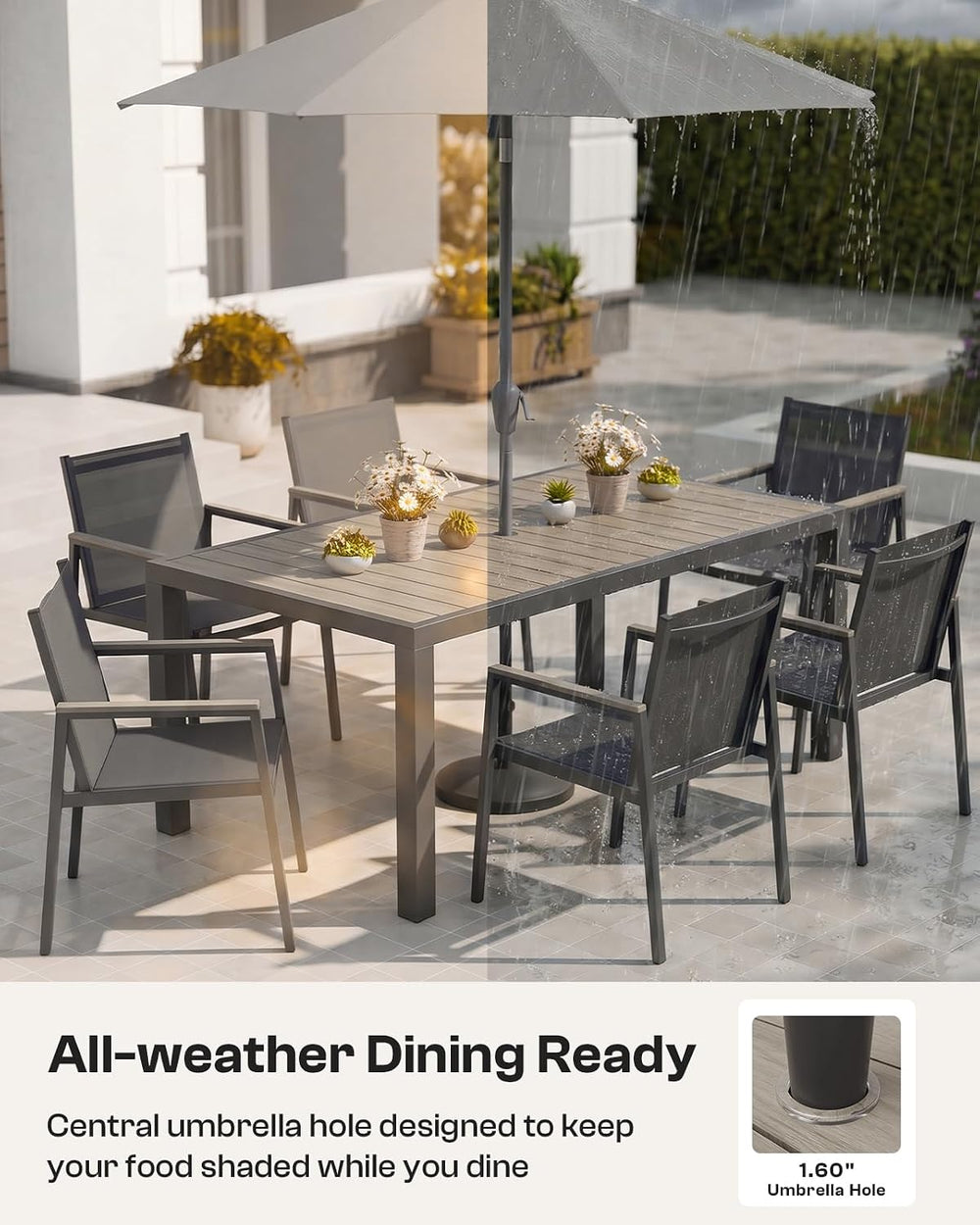Outdoor Dining Set, 7 Piece Aluminum Patio Table and Chairs Set, All Weather ...