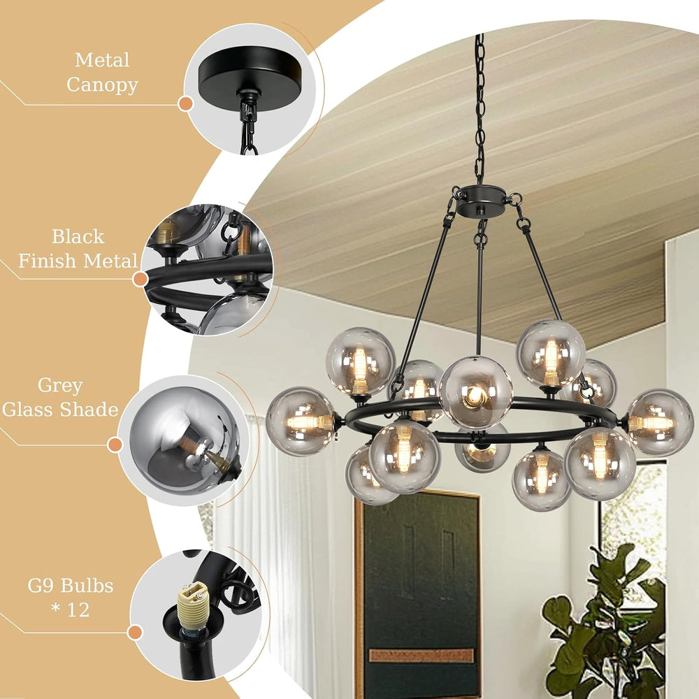 Wagon Wheel Chandelier Modern Sputnik Globe Dining Room Light Fixture 32'...