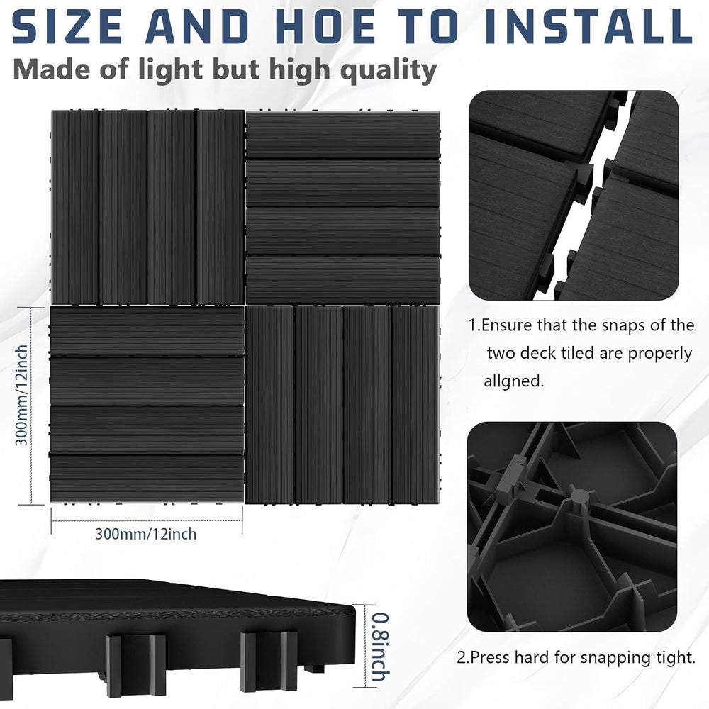 60 Pack Plastic Interlocking Deck Tiles, 60 sq. ft Patio Deck Tile, 12"x...