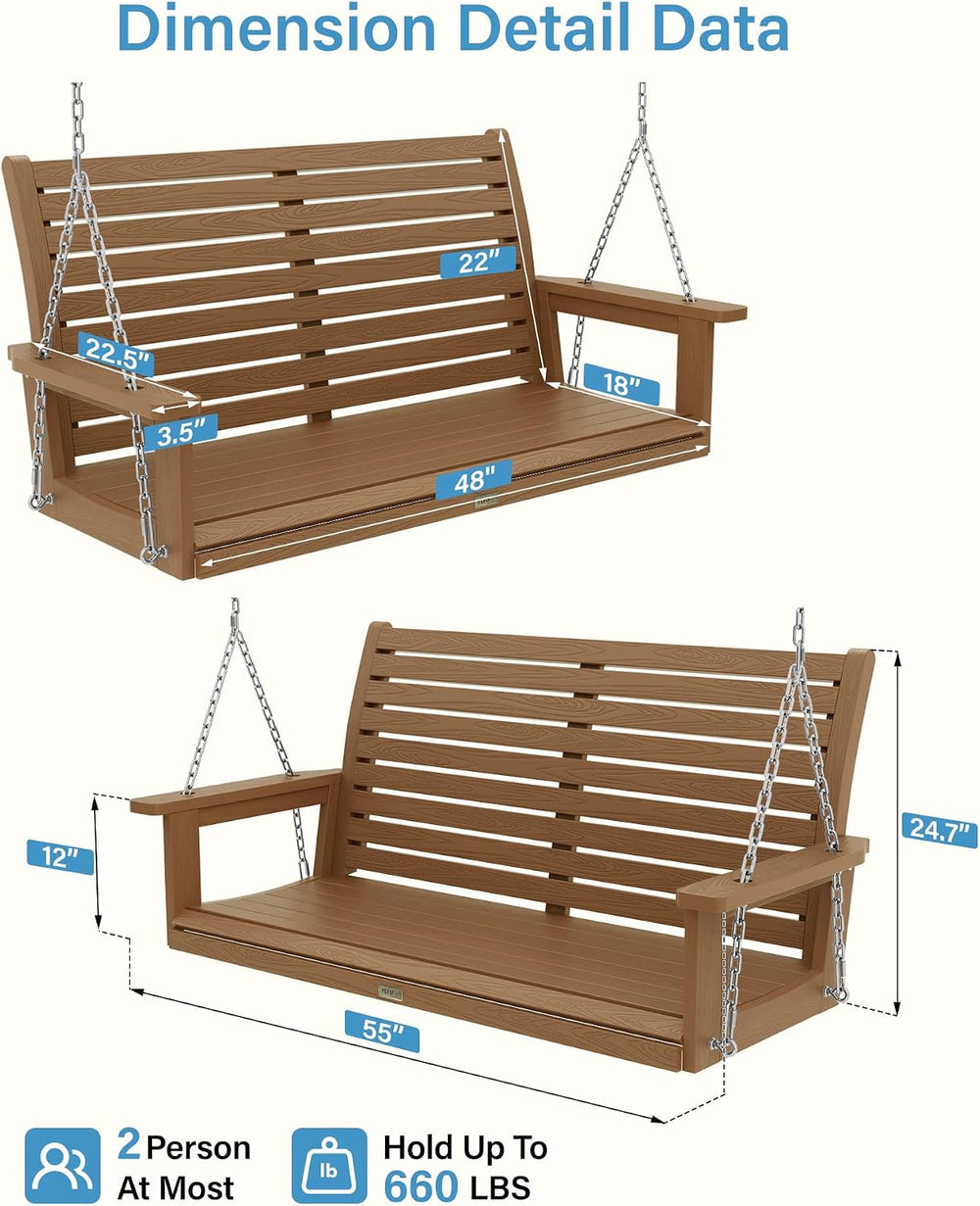 YEFU 48in/4FT 2 Seater Hanging Porch Swing - Teak