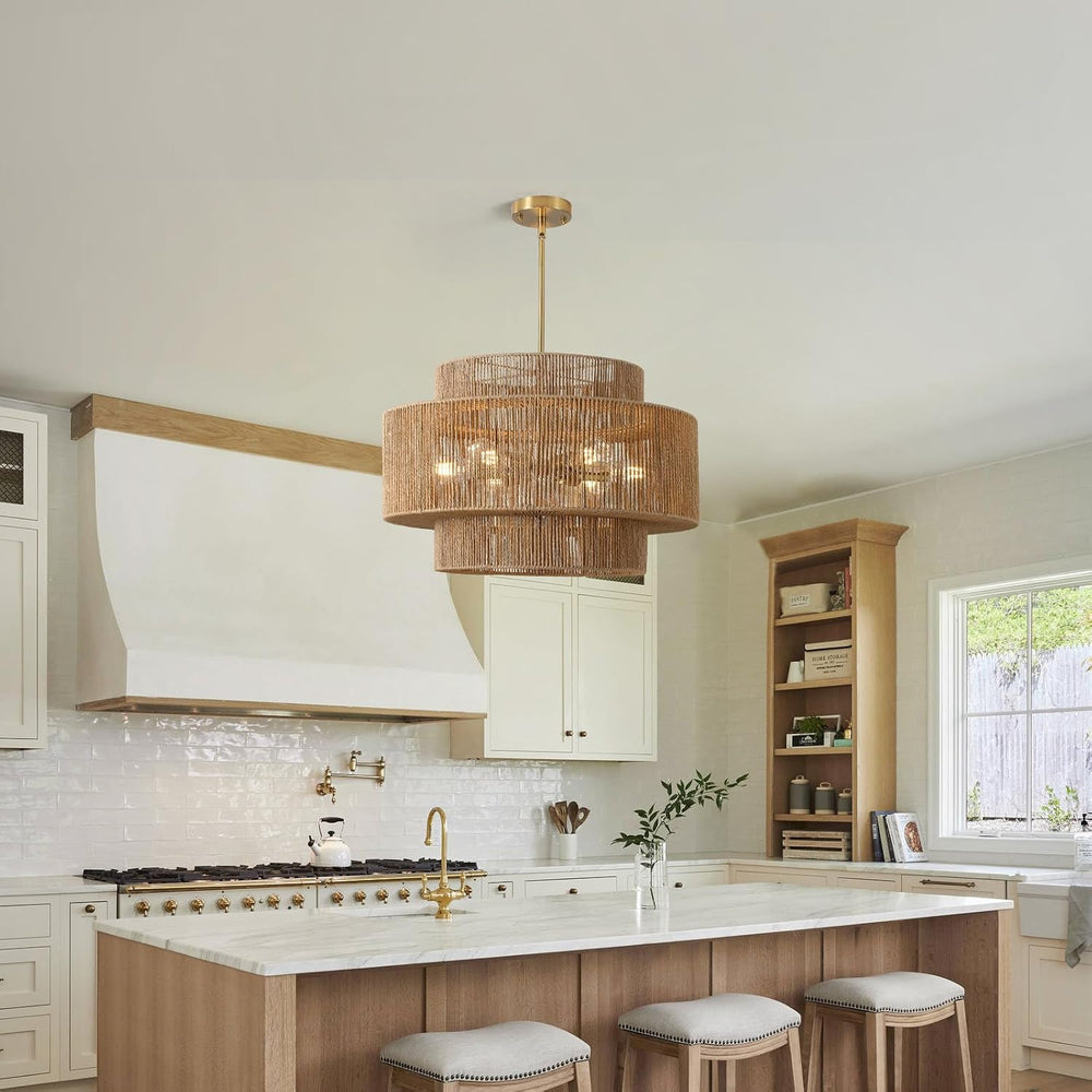 24" Large Boho Rattan Chandelier