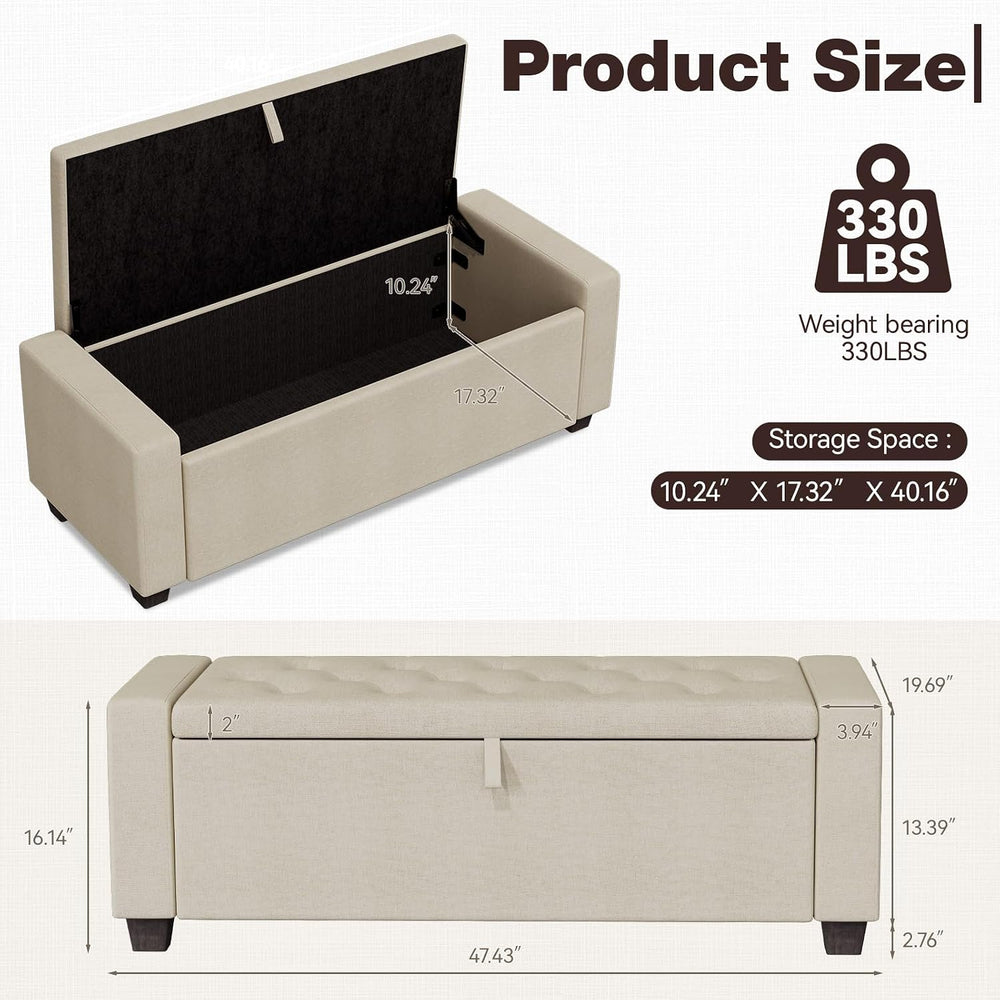 Storage Ottoman Bench, End of Bed Bench with Legs,Storage Chest with Safety H...