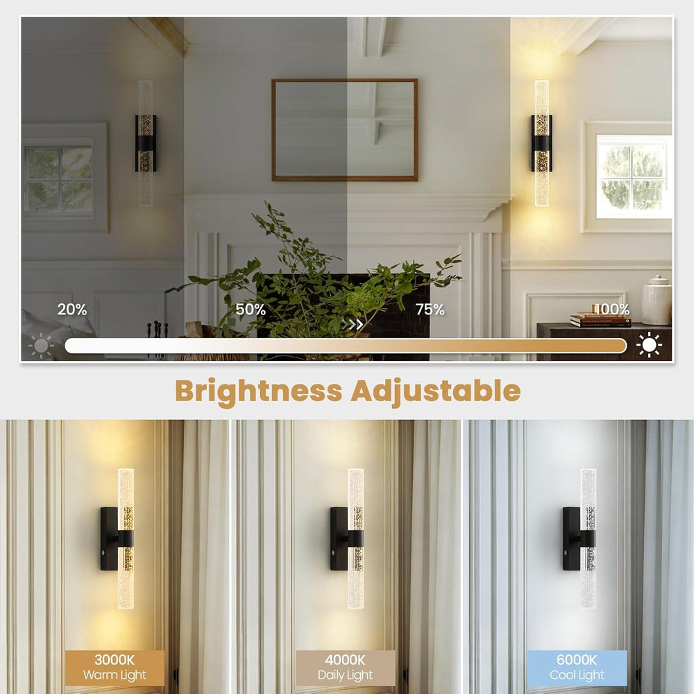 Battery Operated Wall Sconces Set of 2, 12000mAh Black Rechargeable Wall Ligh...