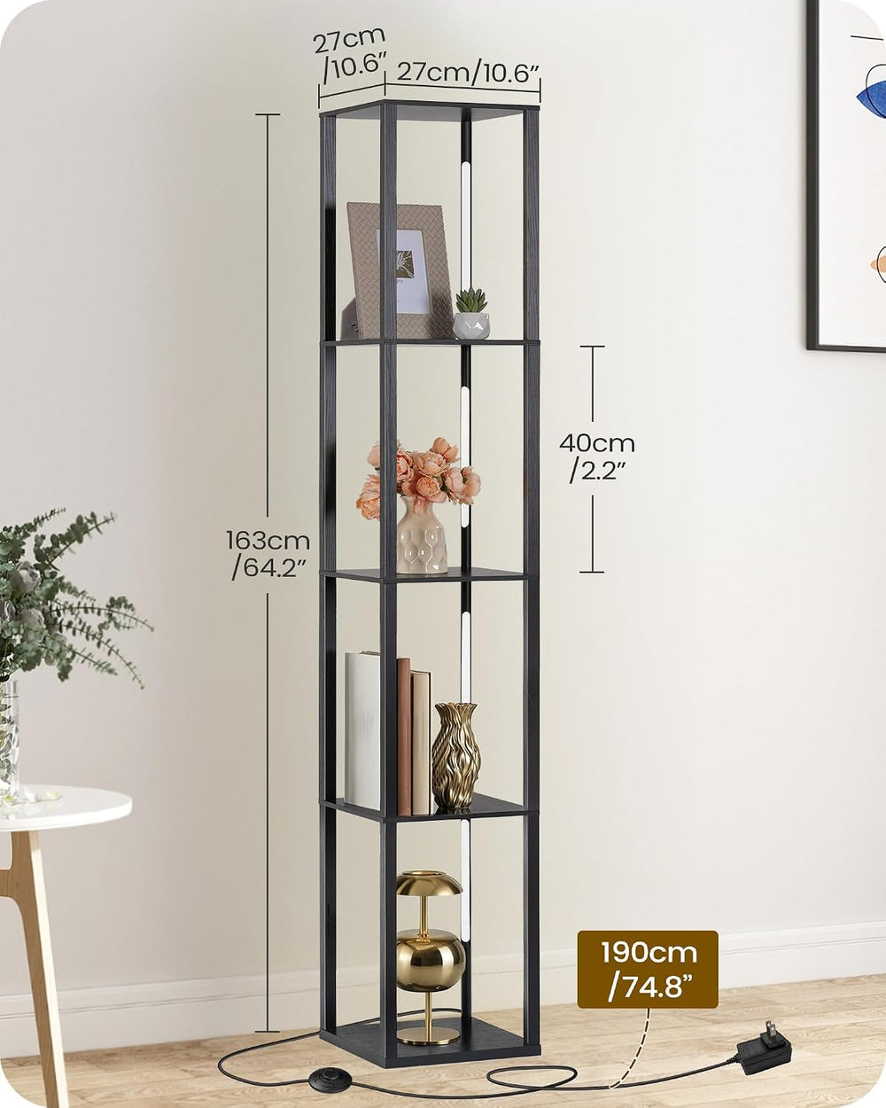 64.2" Display Shelf with Light, Modern Corner Floor Lamp with Shelves, 3...