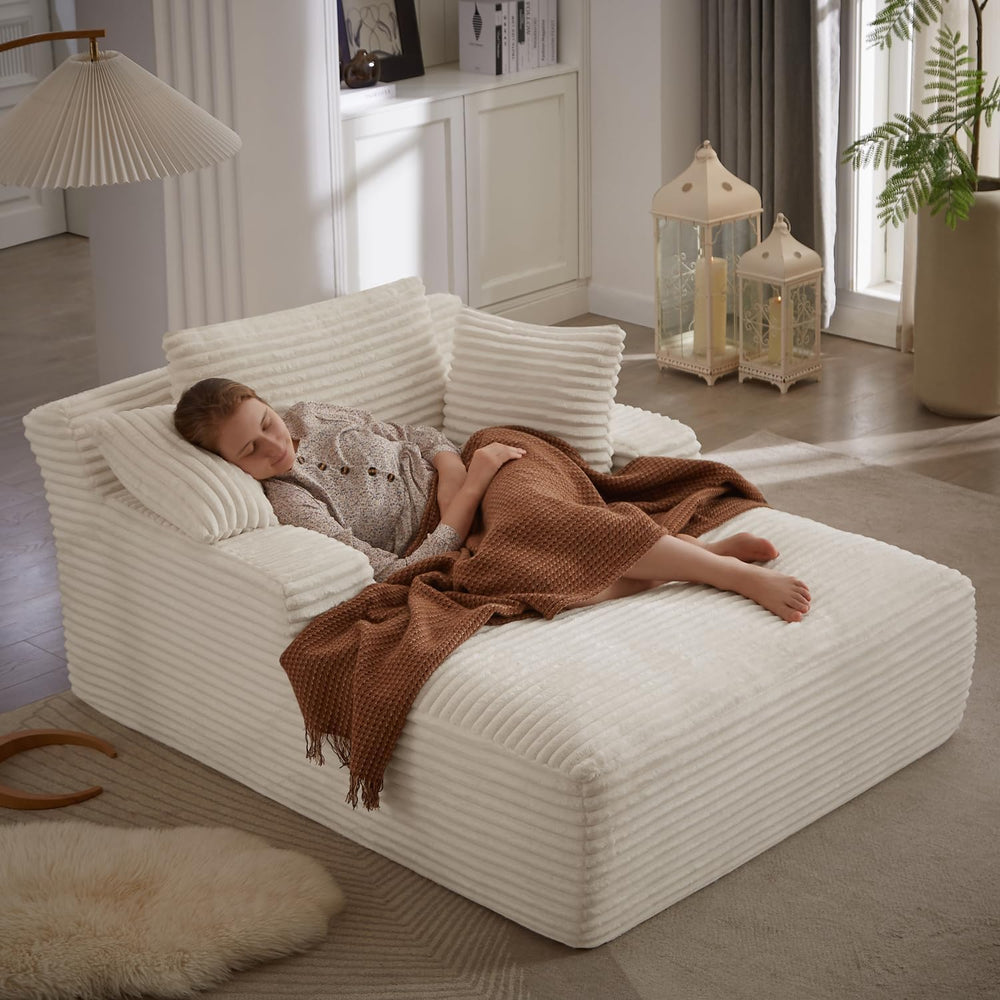 ivoros 50 Inch Chaise Lounge Chair Indoor, Oversized Corduroy Upholstered Bon...