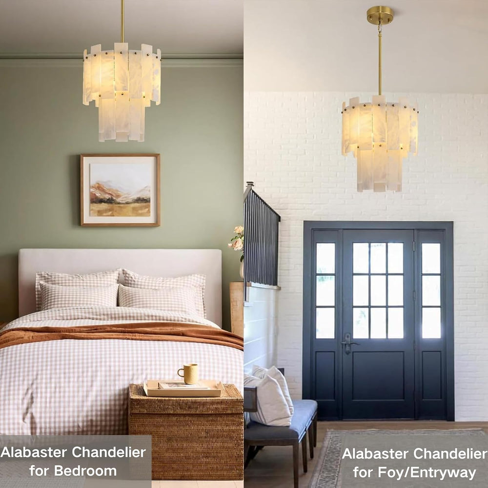 Alabaster Round Chandelier, 2-Tier Spanish Alabaster Chandeliers, Warm White,...