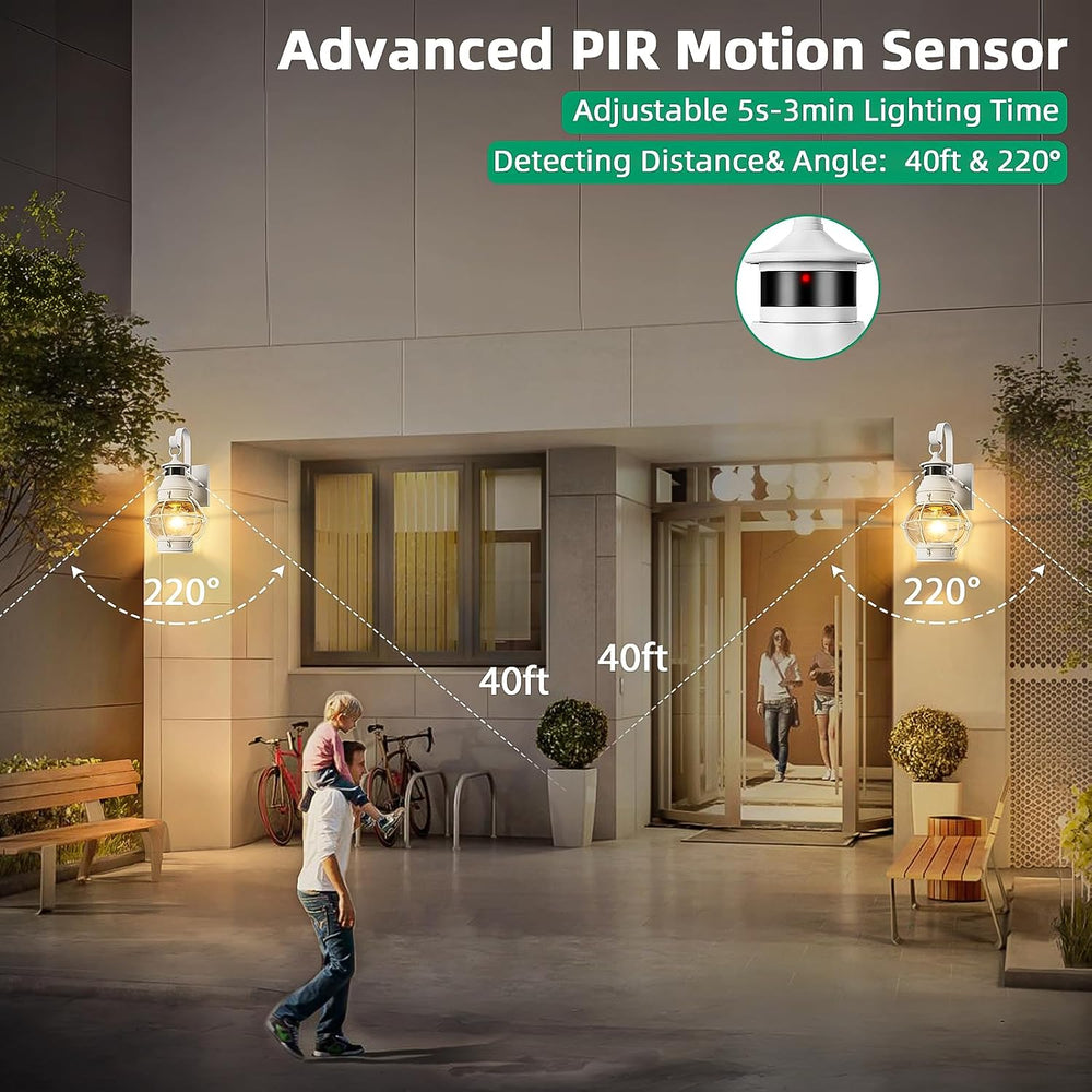 Lamomo 2-Pack White Motion Sensor Outdoor Light – Modern Farmhouse Porch Fixt...
