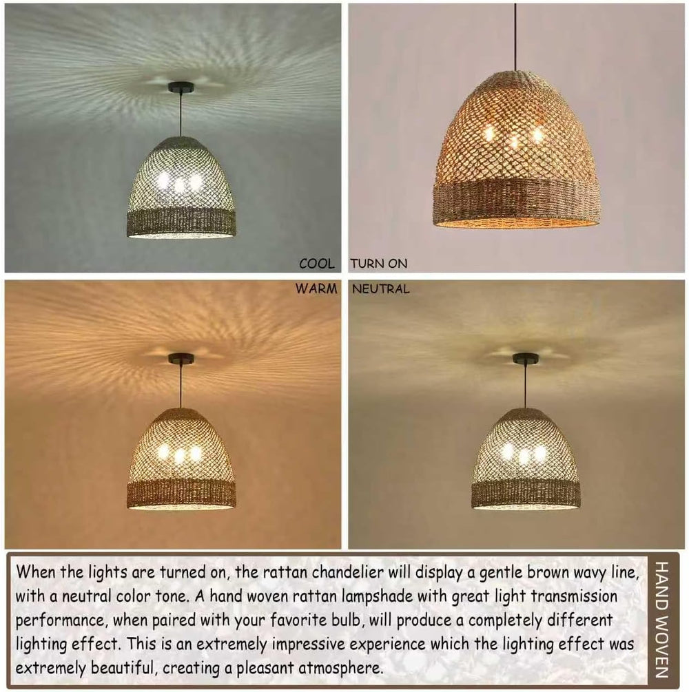 18.9in Woven Large Rattan Chandelier Wicker Pendant Light Fixture