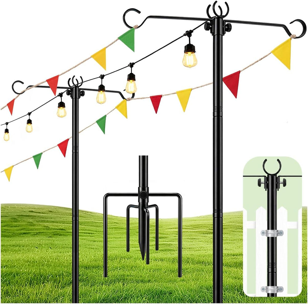 4 Pack Outdoor String Light Poles 10 ft with Detachable Side Crossbars