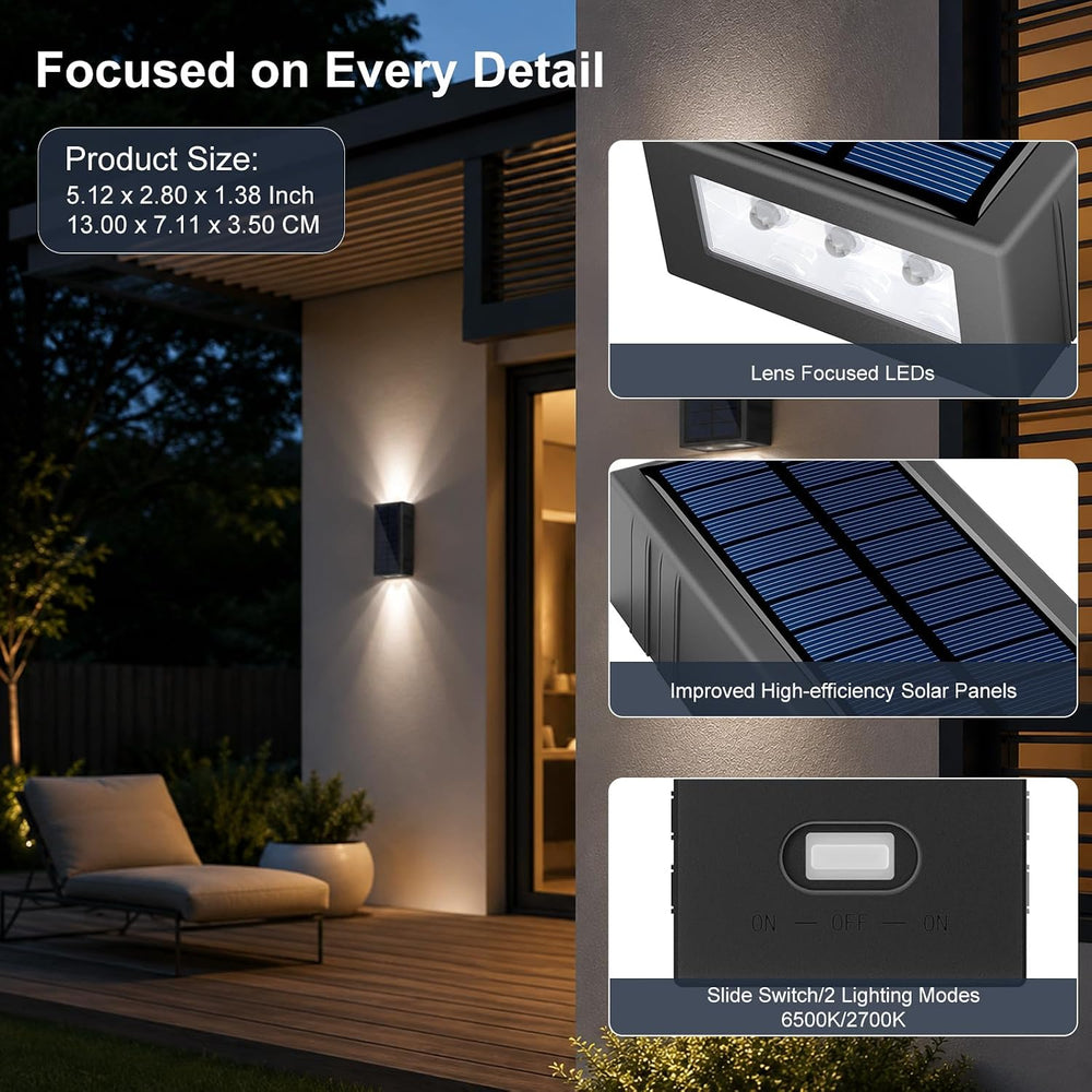 Lacasa 2 Pack Solar Wall Lights Outdoor 2 Colors in 1 Lighting Wall Sconces