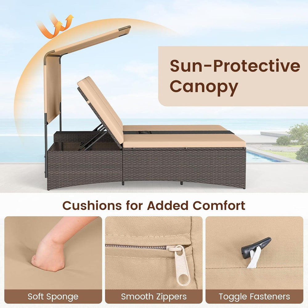 Tangkula Outdoor Rattan Daybed with Canopy & 4-Level Adjustable Backrests...
