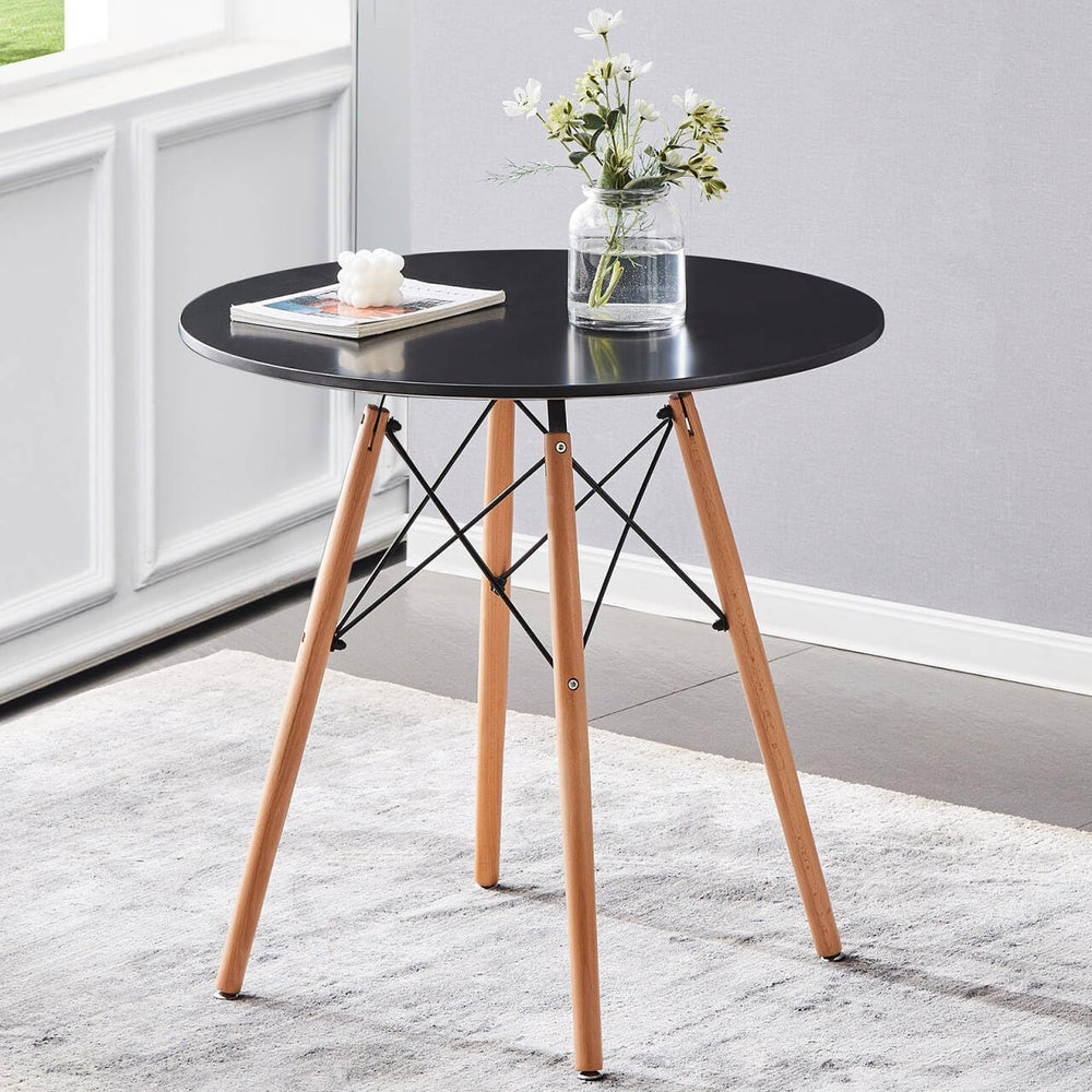 31.5" Small Round Dining Table Black for 2-4 with Wood Legs