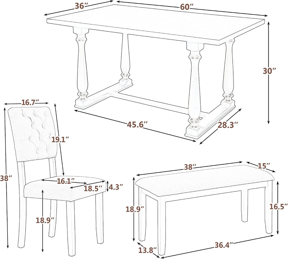 Merax 6-Piece Modern Dining Table Set for 4-6, Classic Dining Table Set with ...
