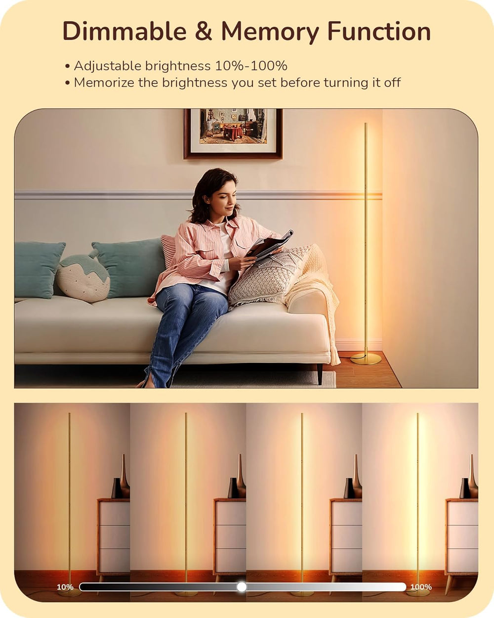 EDISHINE 59.84" Floor Lamps for Living Room, 3000K & Stepless Dimmab...