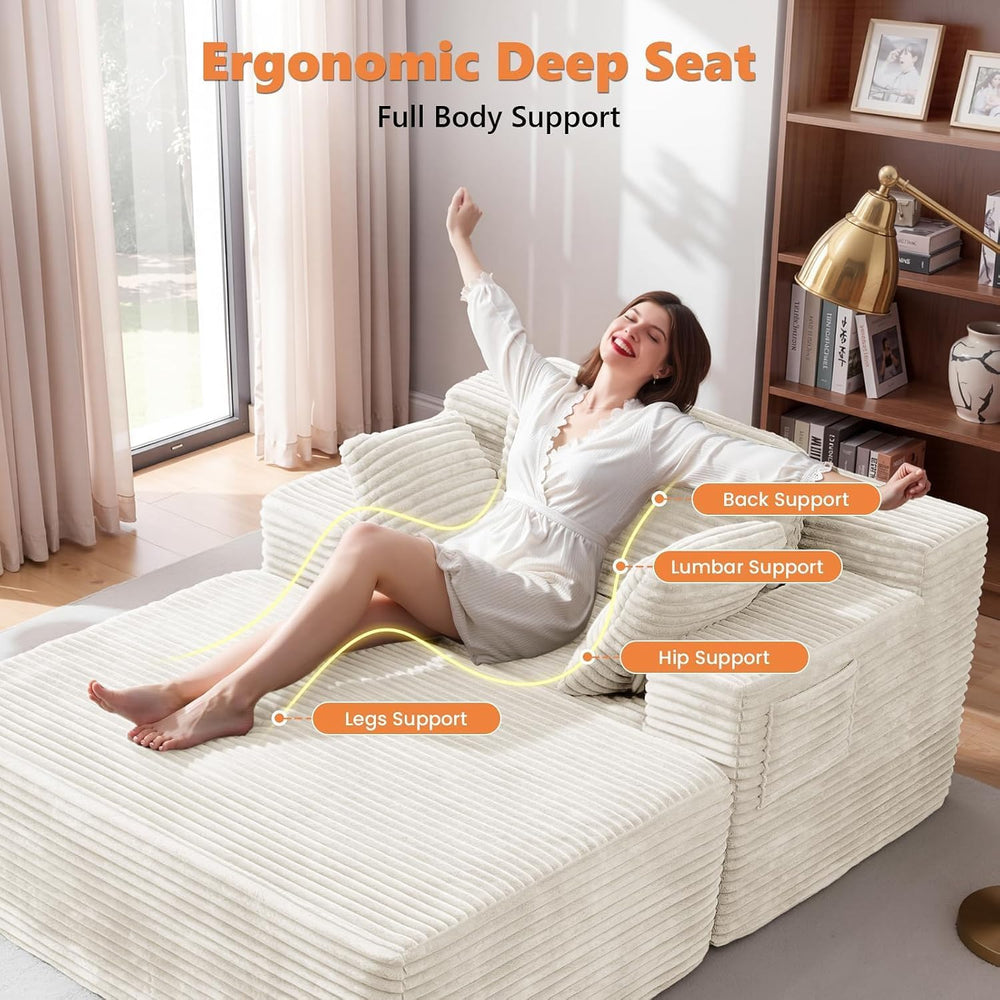 Boneless Chair, 82" Oversized Chaise Lounge with Ottoman, White