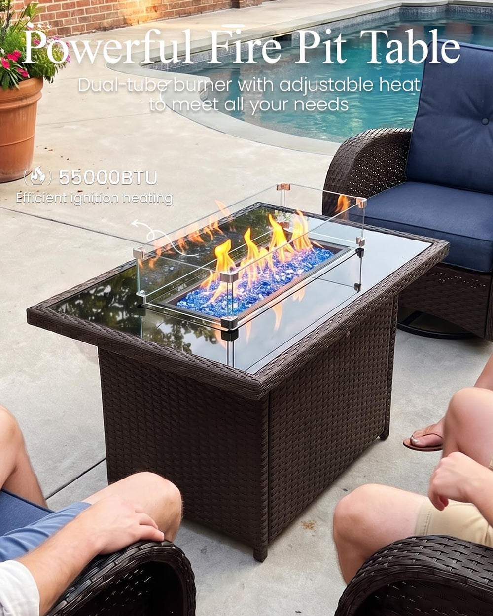LayinSun 10 Pieces Outdoor Patio Furniture Set with Fire Pit Table