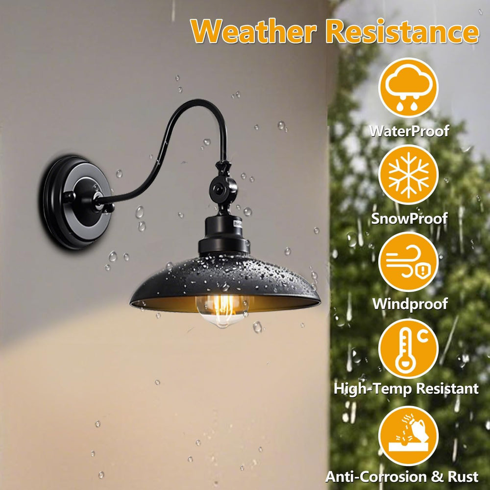 4-Pack Outdoor Wall Lights, Matte Black Farmhouse Gooseneck Barn Light 9.8 in...