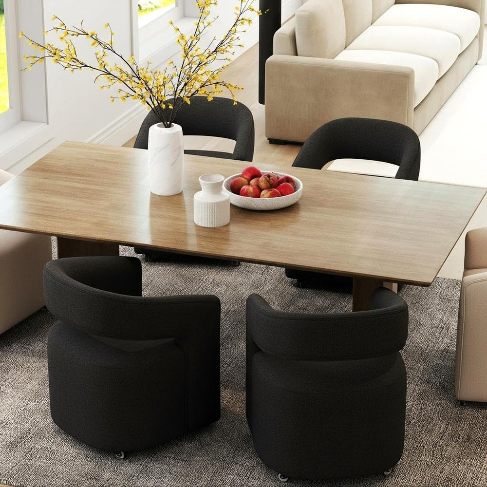LukeAlon Sherpa Dining Chairs Set of 4, Modern 360° Swivel Kitchen Chairs wit...