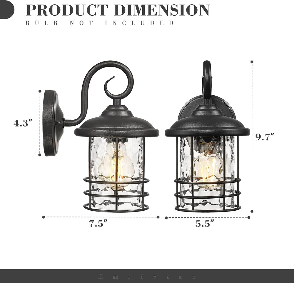 Emliviar 2 Pack Outdoor Wall Lighting Fixtures, 10" Exterior Carriage Li...
