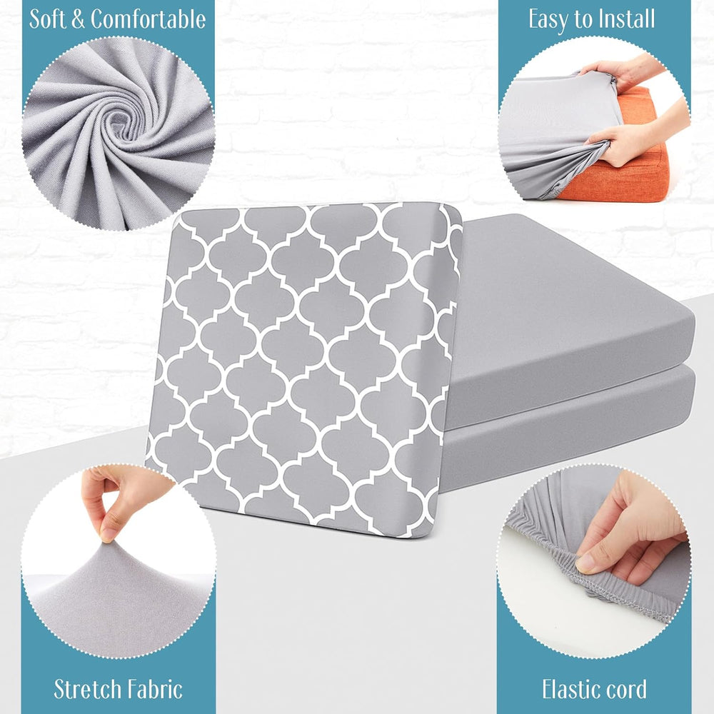 Newwiee 12 Pc Patio Stretch Cushion Covers,Light Gray,Moroccan and Solid
