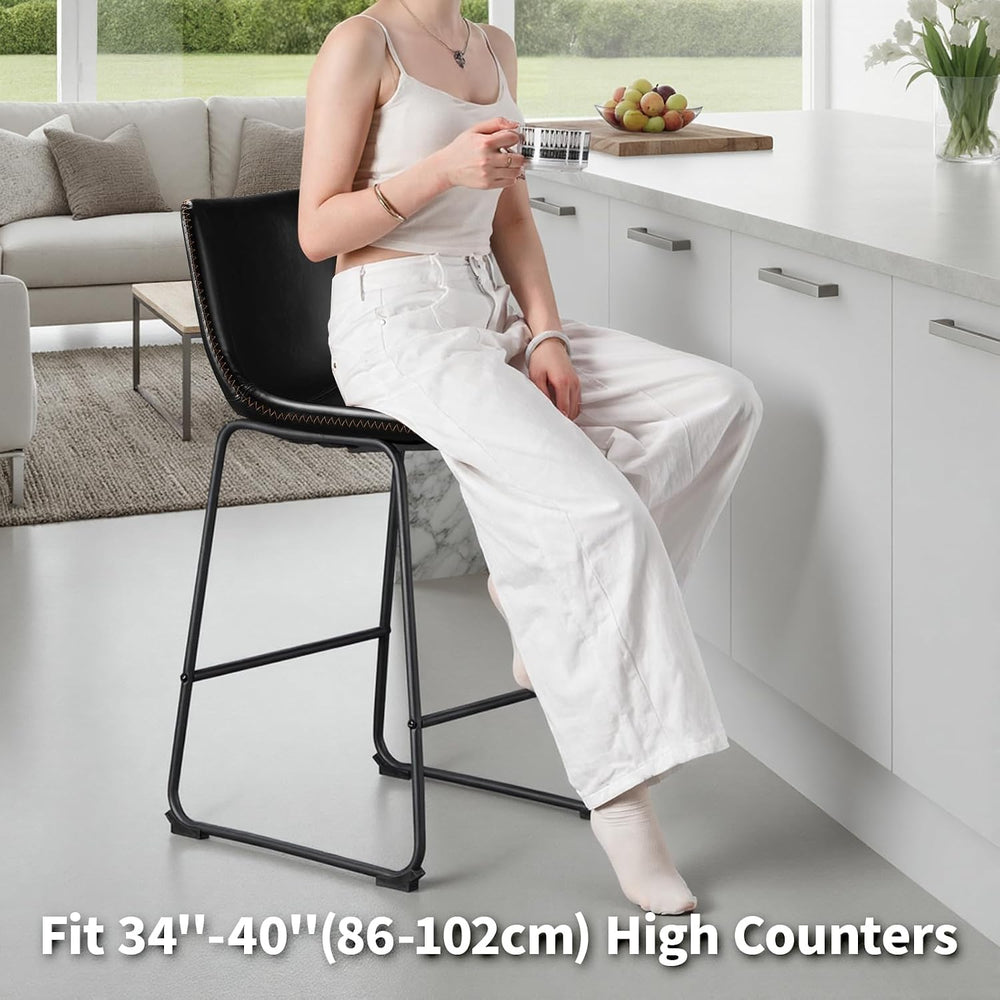 STOOLINK Counter Height Bar Stools Set of 2, 26 Inch Faux Leather Bar Stool