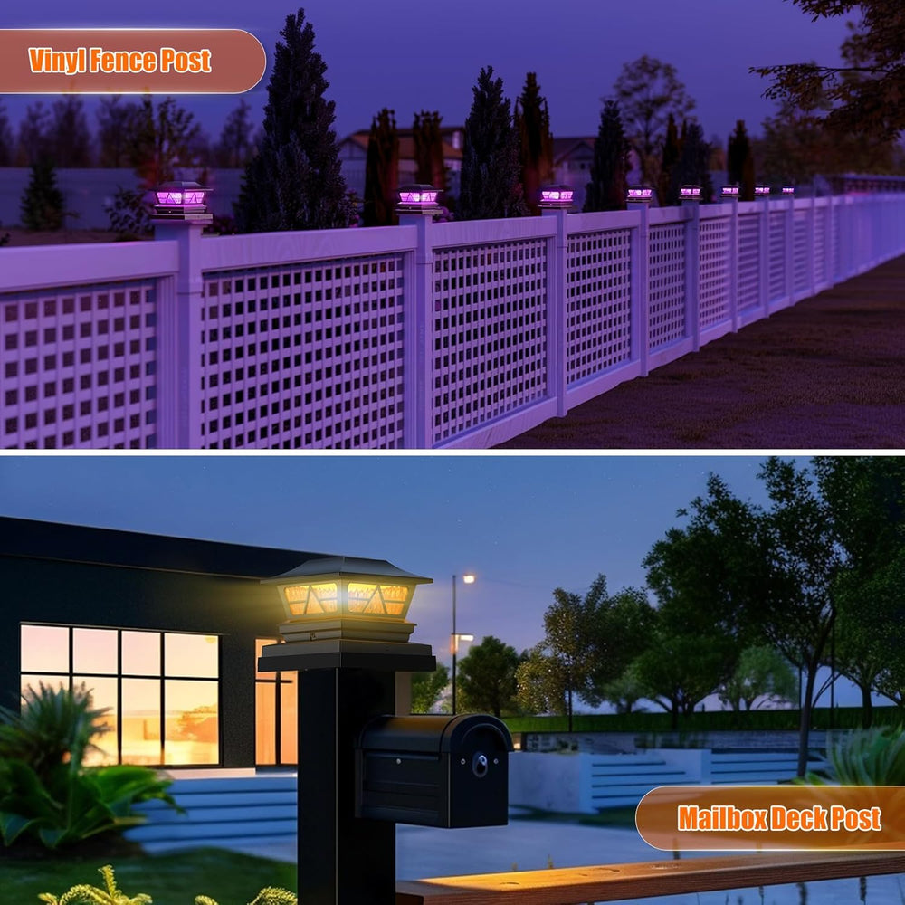 Solar Post Lights Outdoor Waterproof RGB Color Changing Modes Fence Post Cap ...