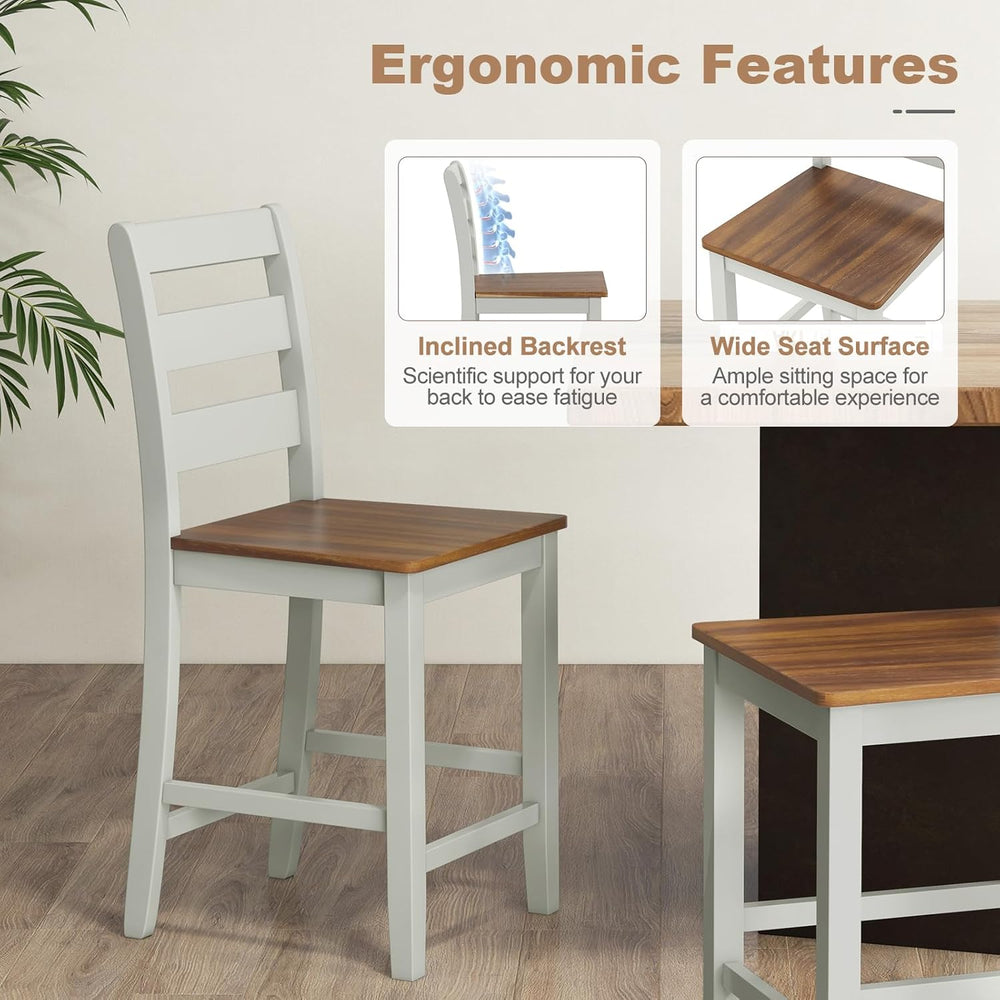 COSTWAY 24'' Wooden Counter Height Chairs Set of 2 with Ladder Back S...