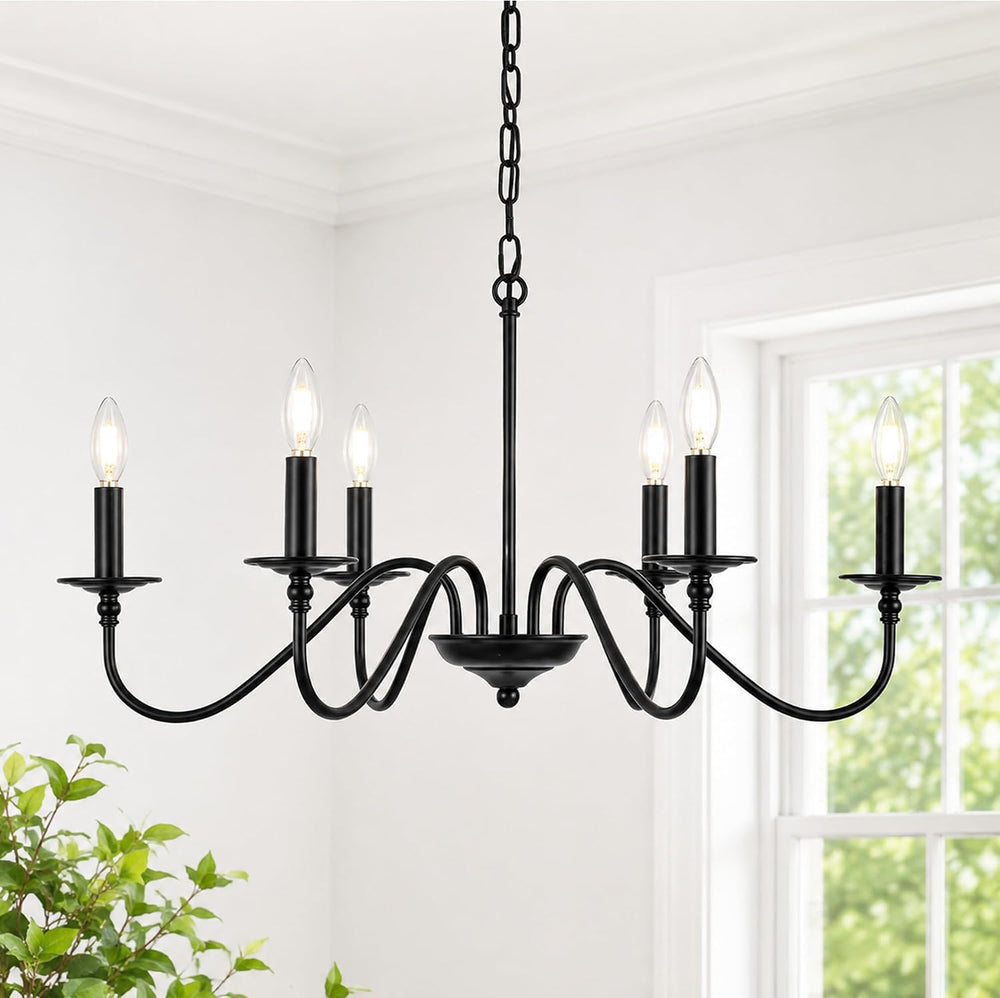 Phaosio Black Chandelier, 6-Light Farmhouse Candle Chandelier 29'', R...