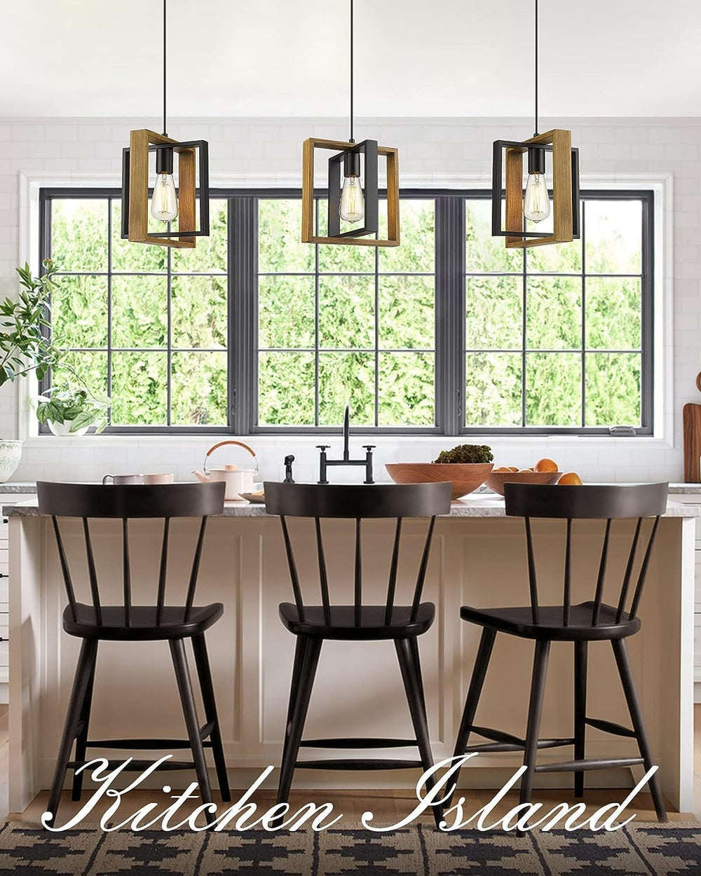 Farmhouse Pendant Light Fixture, Black Pendant Lights for Kitchen Island Indu...