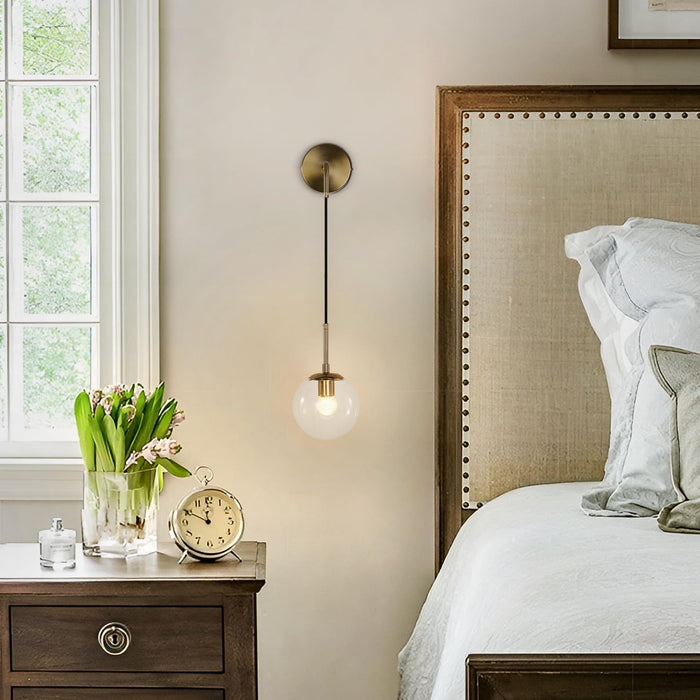 BOKT Mid Century Modern Globe Wall Sconce Lighting Brushed Brass Gold Bathroom Wall Lights Clear Bubble Glass Ball Wall Light Fixture Lamp Bedroom Bedside Wall Light (Gold+Clear)