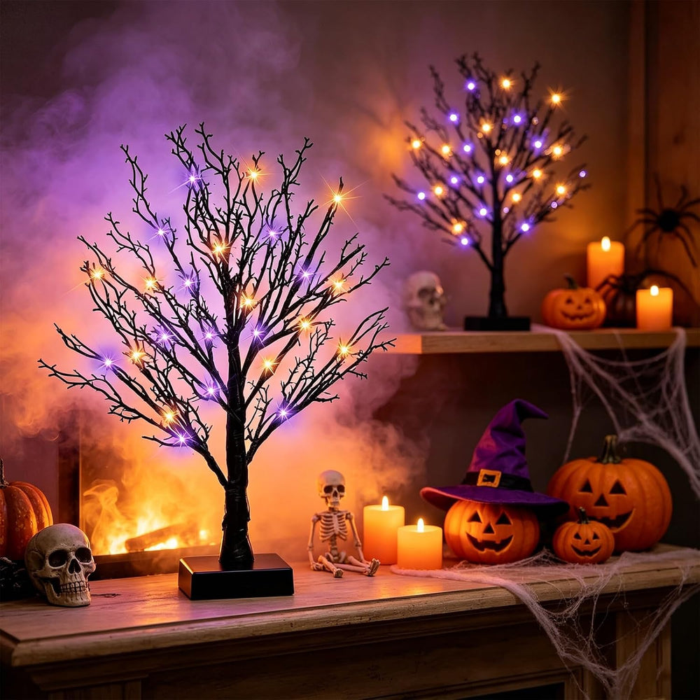Halloween Decor Indoor, 2 Pack 24 Inch Black Halloween Tree Set, 48 Orange &a...