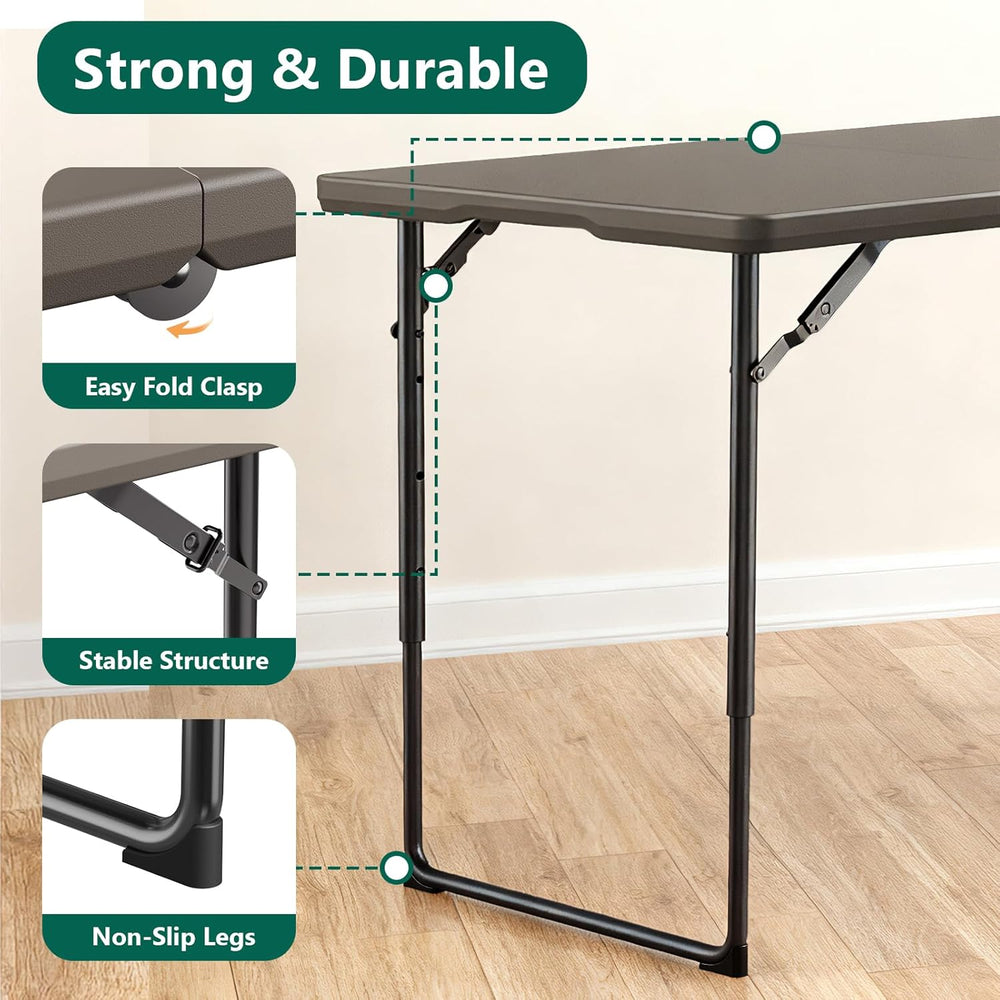 Folding Table 4FT Heavy Duty Plastic Table with Handle, Foldable&Portable...