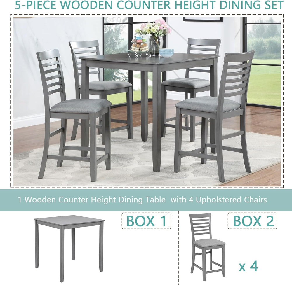 LUMISOL 5-Piece Dining Table Set for 4, Farmhouse Counter Height Kitchen Dini...