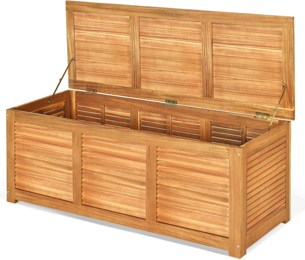 Tangkula 46 Gallon Acacia Wood Deck Box, Garden Backyard Storage Bench, Outdo...