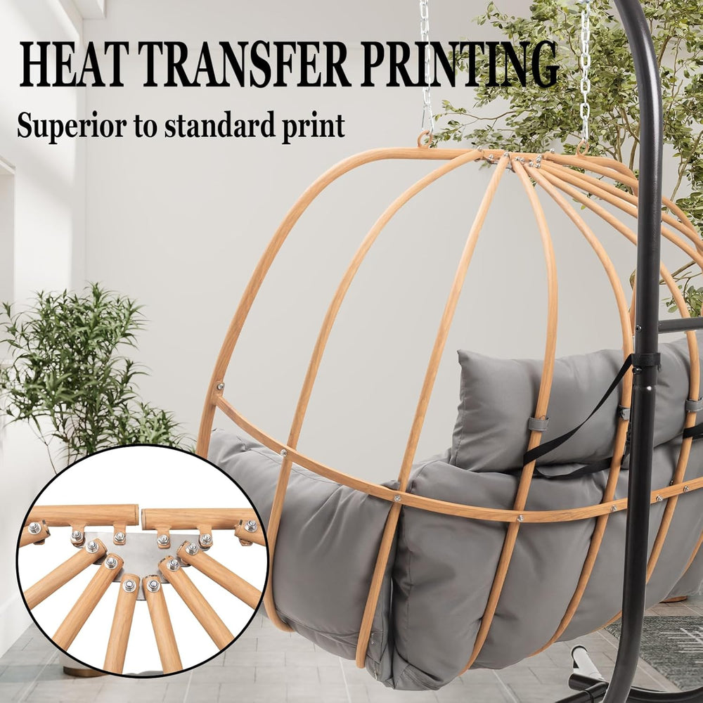 Double Egg Chair with Stand, Oversized Egg Chair Outdoor, 2-Person Hanging Eg...