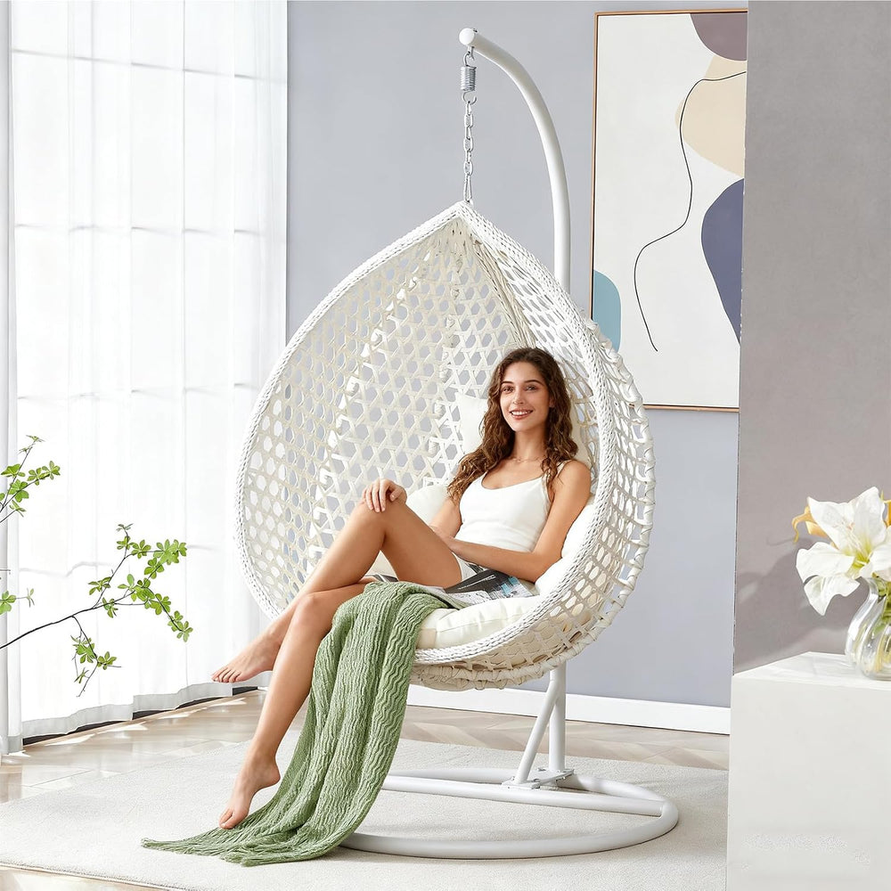 Egg Chair Indoor, Hanging Egg Chair with Stand, Rattan Wicker Swing Chair wit...