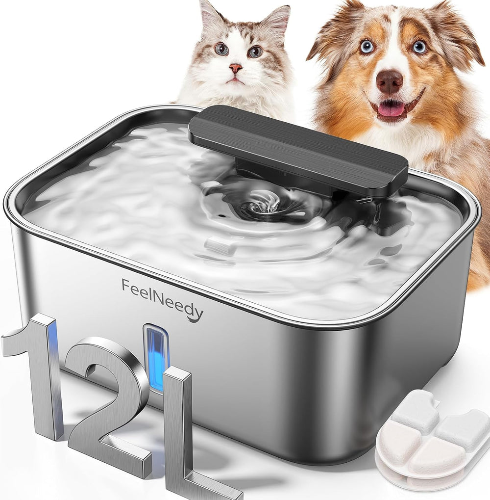 FEELNEEDY 3 Gal Stainless Steel Dog Water Fountain for Large Dog, Pet Water F...