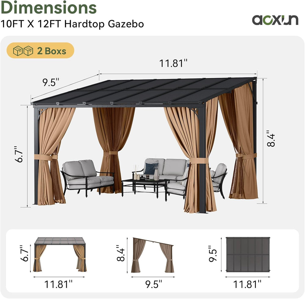 Aoxun 12'x10' Lean to Gazebo, Pergola with Mosquito Net and Curtains,...