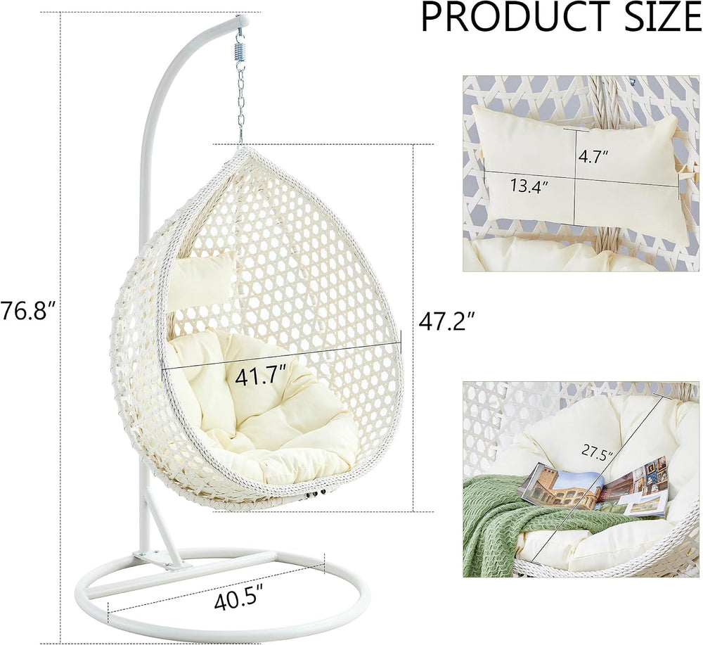 Egg Swing Chair with Stand Outdoor Indoor, Hanging Egg Chair with Cushions an...