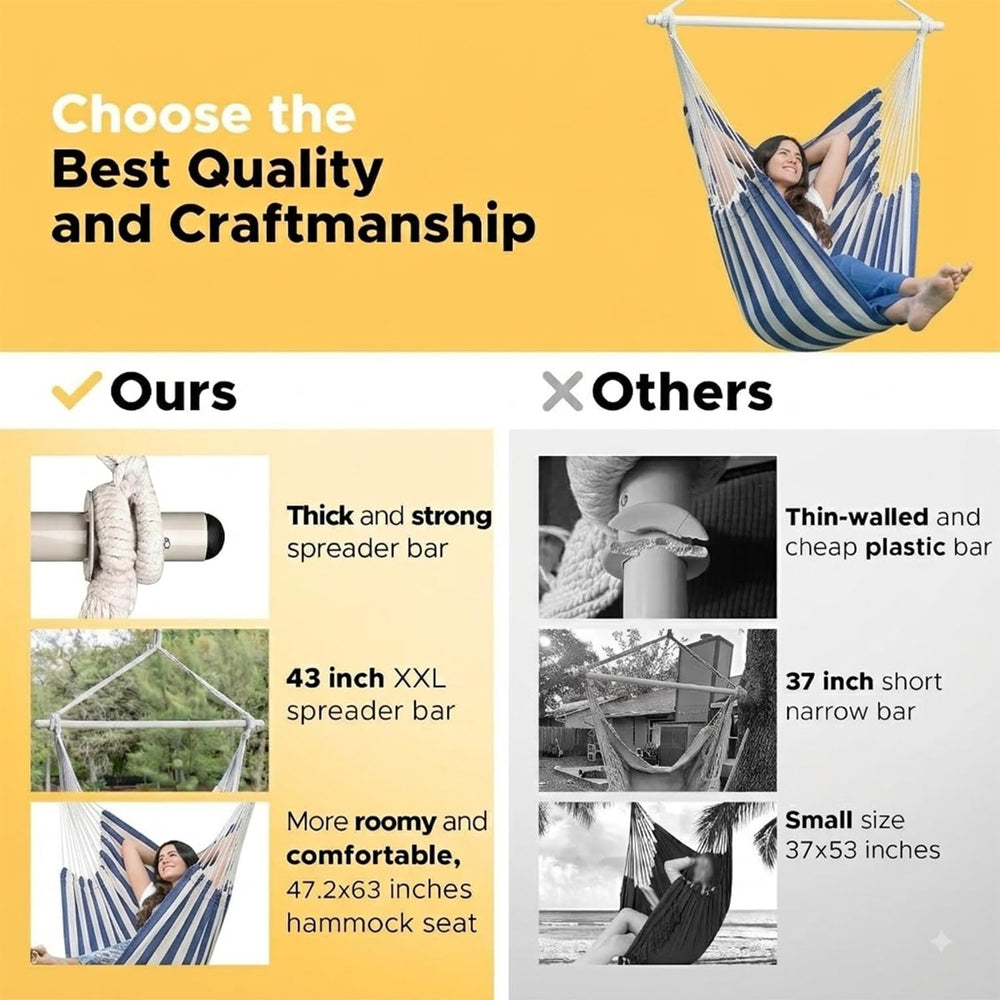 ADVOKAIR Hammock Chair Swing 500lbs Steel Bar 2 Cushions Multi Size