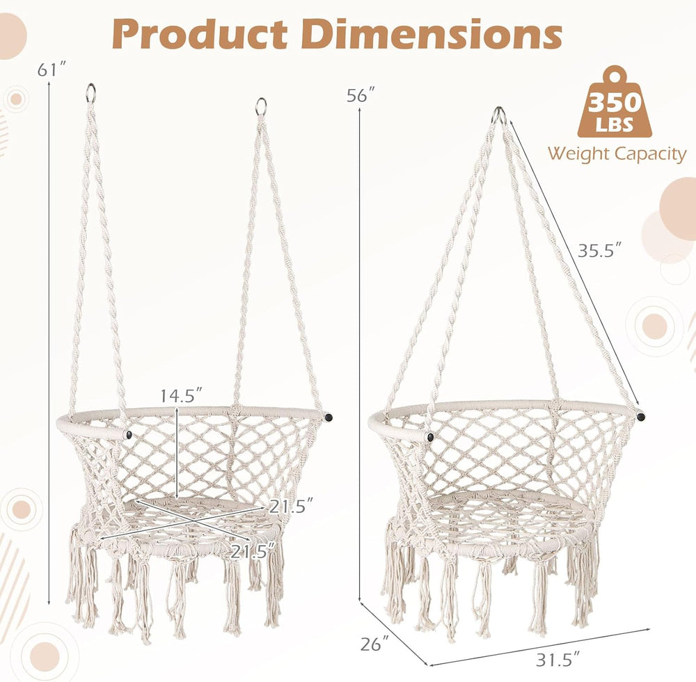 Giantex Hammock Chair, Macrame Swing Chair with 350 Lbs Capacity, Handwoven T...
