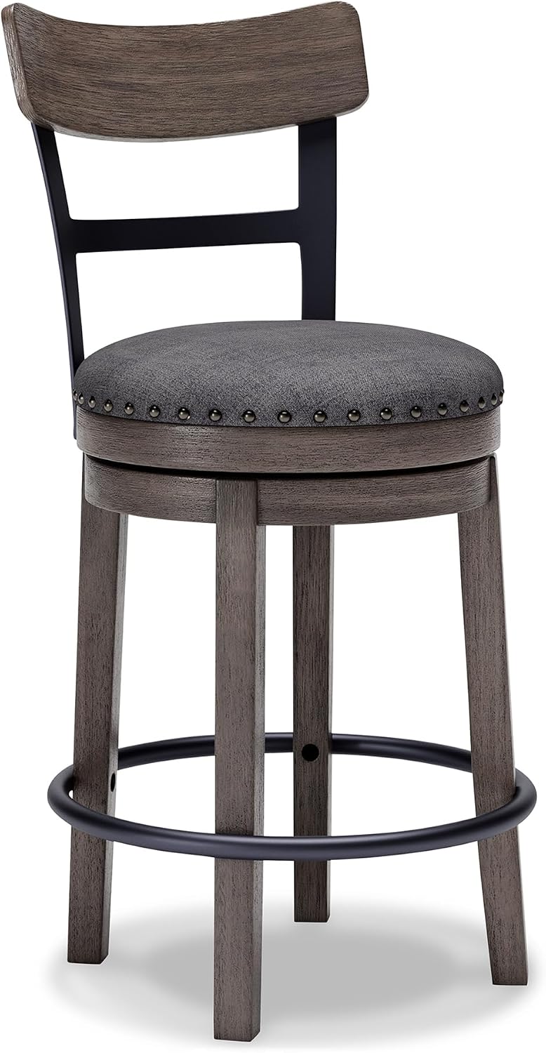 Signature Design by Ashley 1-Piece Swivel Counter Height Bar Stool, Gray