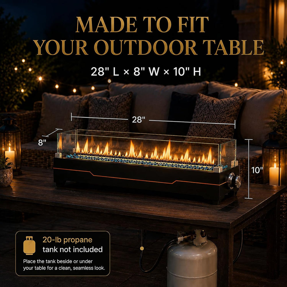 Grisun 28 Inch Tabletop Fire Pit with Glass Wind Guards for Patio & Camping