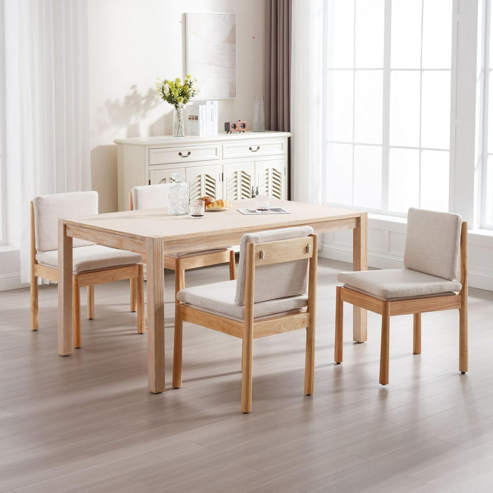 ROCITY Dining Chairs Set of 6, Natural Wooden Frame with Removable Cushions