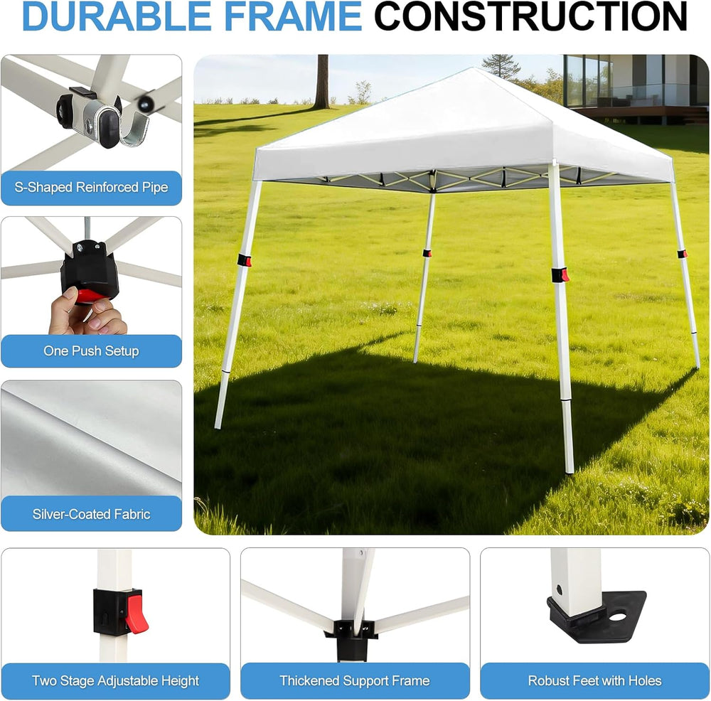 WEIZE 10x10 Slant Legs Pop Up Canopy Tent, 1-Button Push Setup Canopy Tent, A...