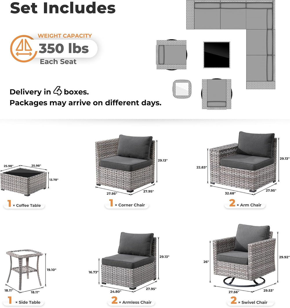 ovios 9 Pieces Patio Furniture Set, Outdoor Wicker Sectional Sofa Couch with ...