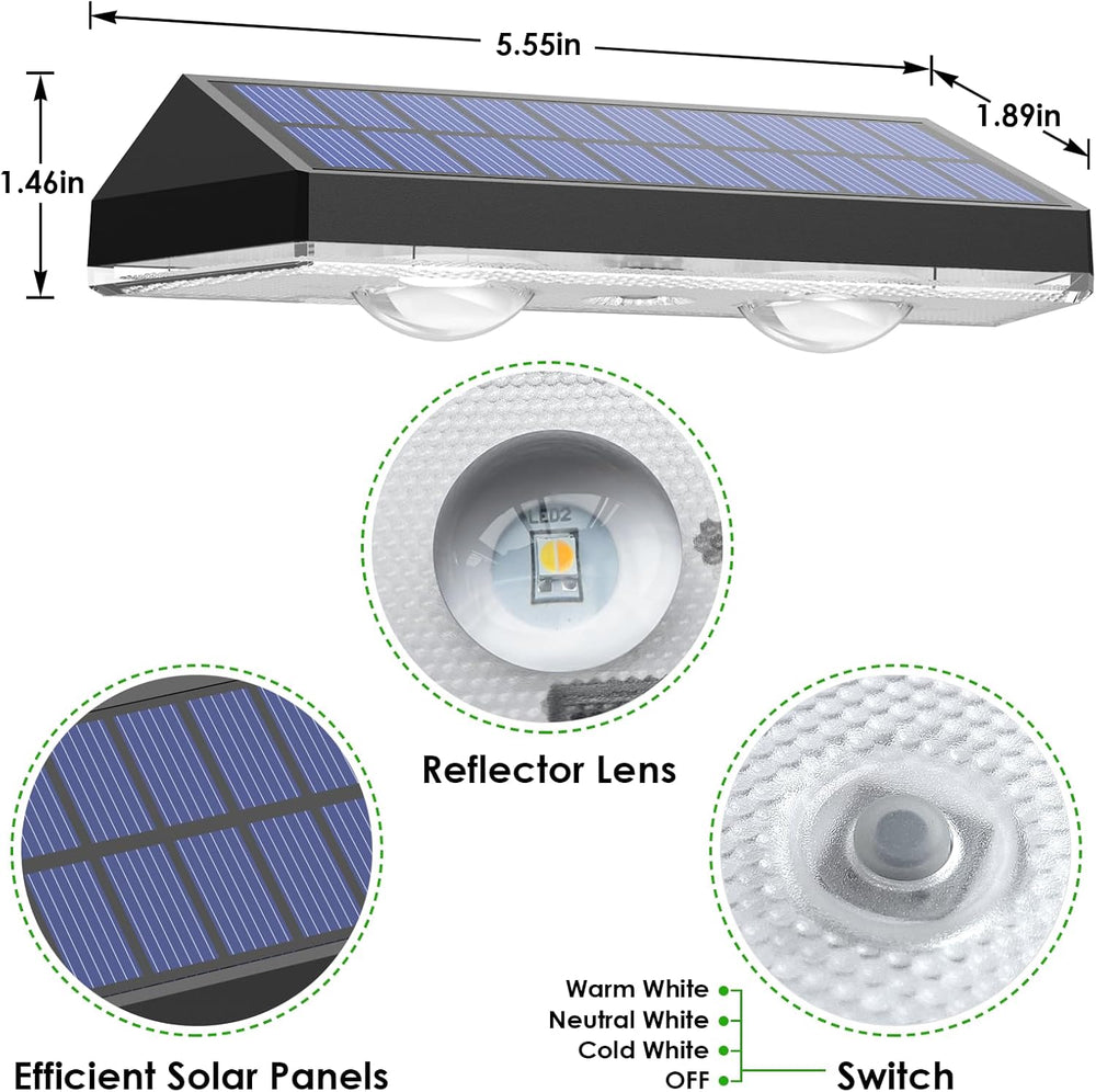 Solar Fence Lights Outdoor, IP65 Waterproof LED, 3 Mode, 12H, Black,12PK
