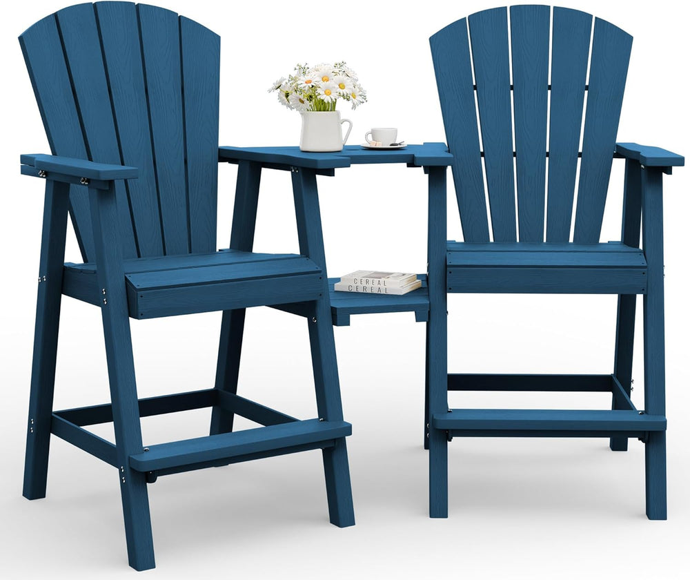 Tall Adirondack Chairs Set of 2 with Table Trays, Navy Blue